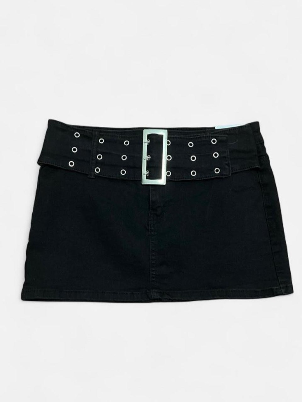 Black y2k Mini Skirt with Buckle Belt